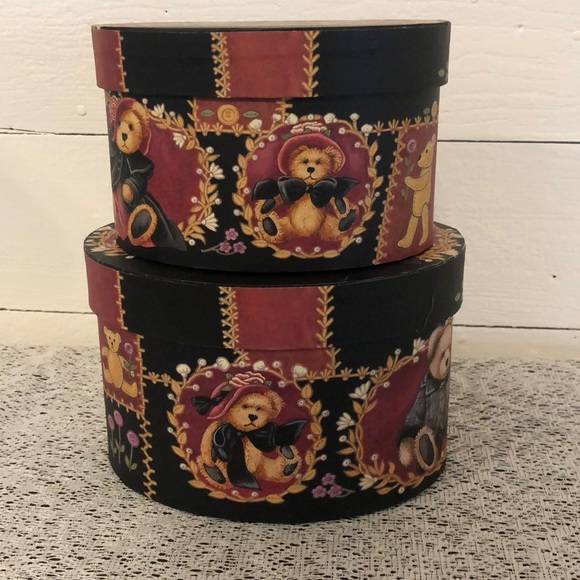 Set of 2 Stacking Nesting Boxes Floral Bob’s Boxes Victorian Teddies - Picture 1 of 9